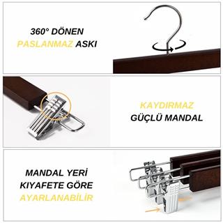 Ahşap Etek Pantolon Askısı Mandallı Lüks Elbise Askılık Vernikli AHŞAP 50 Adet