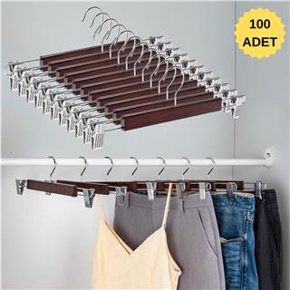 Ahşap Etek Pantolon Askısı Mandallı Lüks Elbise Askılık Vernikli AHŞAP 100 Adet