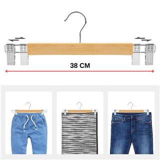 Ahşap Etek Pantolon Askısı Mandallı Lüks Elbise Askılık Vernikli NATUREL 100 Adet