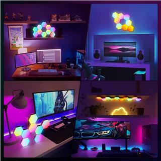 Ambiyans Rgb LED Lamba Altıgen 6 Parça Petek Dizayn Sese Duyarlı Oyun Masa ve Duvar Led Aydınlatma
