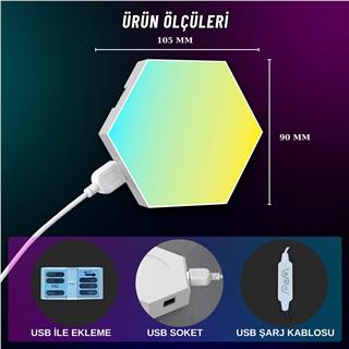 Ambiyans Rgb LED Lamba Altıgen 6 Parça Petek Dizayn Sese Duyarlı Oyun Masa ve Duvar Led Aydınlatma