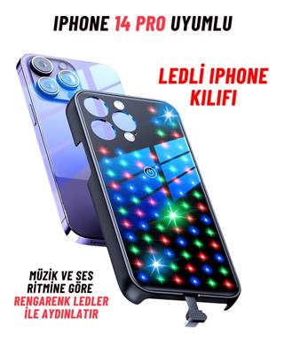 Apple Iphone 14 Pro Uyumlu Rgb LED Işıklı Siyah Telefon Kılıfı