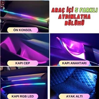 Araç İçi Torpido Atmosfer Ambiyans RGB Neon Kayar LED Şerit 465 Modlu Set Bluetooth APP Kontrollü