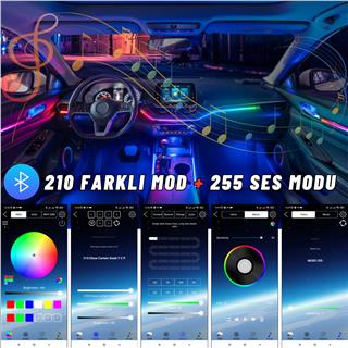 Araç İçi Torpido Atmosfer Ambiyans RGB Neon Kayar LED Şerit 465 Modlu Set Bluetooth APP Kontrollü
