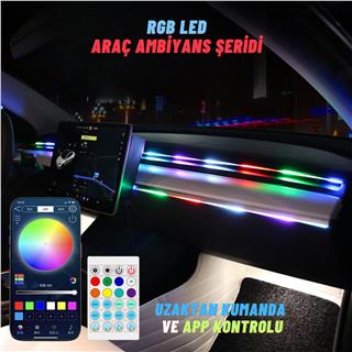 Araç İçi Torpido RGB Kayar Led Şerit 64 Farklı Renk Kumanda Ve APP Kontrollü 110 Cm Kayar Ambiyans LED Işık