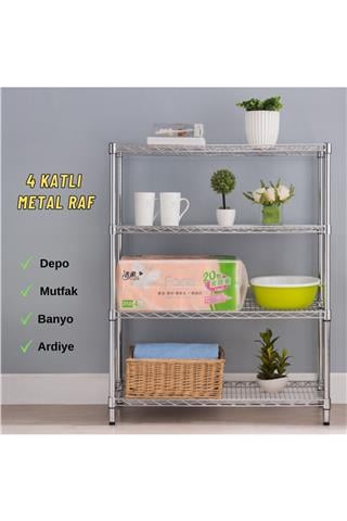 Ayarlanabilir 4 Katlı Depo Rafı 122x53x183 Cm Kiler Mutfak Balkon Çiçeklik Ofis Çelik Tel Raf