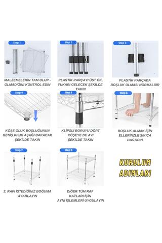 Ayarlanabilir 4 Katlı Depo Rafı 122x53x183 Cm Kiler Mutfak Balkon Çiçeklik Ofis Çelik Tel Raf