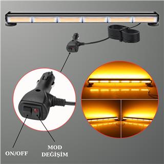Çakarlı Tepe İkaz Lambası 90 Cm Mıknatıslı Turuncu Amber Çift Taraflı Led Bar 12 Mod 12-24 V