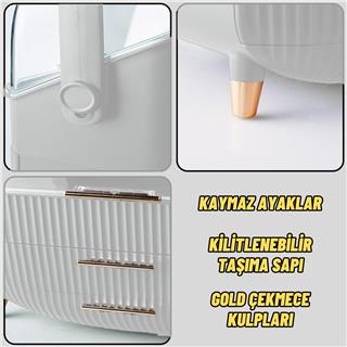 Çekmeceli Makyaj Kutusu Ve Düzenleyici Kozmetik Eşya Masa Üstü Organizer