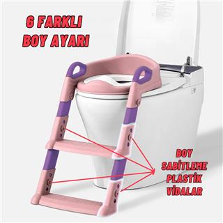 Çocuk Merdivenli Klozet Adaptörü Yükseklik Ayarlı Pratik Tuvalet Eğitici Klozet Oturak Pembe