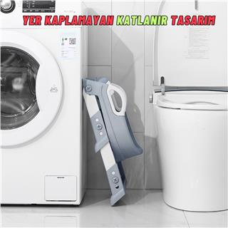 Çocuk Merdivenli Klozet Adaptörü Yükseklik Ayarlı Pratik Tuvalet Eğitici Klozet Oturak Gri