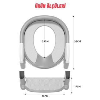 Çocuk Merdivenli Klozet Adaptörü Yükseklik Ayarlı Pratik Tuvalet Eğitici Klozet Oturak Gri