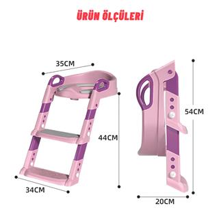 Çocuk Merdivenli Klozet Adaptörü Yükseklik Ayarlı Pratik Tuvalet Eğitici Klozet Oturak Pembe