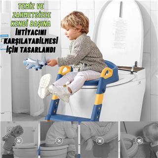 Çocuk Merdivenli Klozet Adaptörü Yükseklik Ayarlı Pratik Tuvalet Eğitici Klozet Oturak Mavi