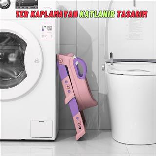 Çocuk Merdivenli Klozet Adaptörü Yükseklik Ayarlı Pratik Tuvalet Eğitici Klozet Oturak Pembe