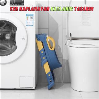 Çocuk Merdivenli Klozet Adaptörü Yükseklik Ayarlı Pratik Tuvalet Eğitici Klozet Oturak Mavi