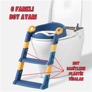 Çocuk Merdivenli Klozet Adaptörü Yükseklik Ayarlı Pratik Tuvalet Eğitici Klozet Oturak Mavi