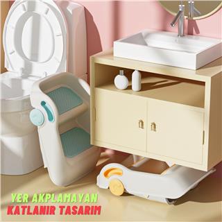 Çocuk Taburesi Katlanabilir Kaymaz İki Basamaklı Merdiven Çocuk Banyo Tuvalet Lavabo Yükseltici Pembe