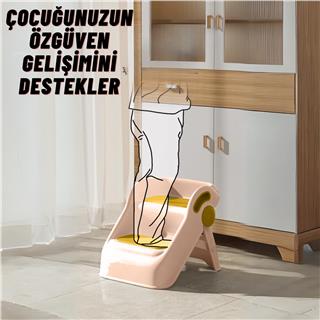 Çocuk Taburesi Katlanabilir Kaymaz İki Basamaklı Merdiven Çocuk Banyo Tuvalet Lavabo Yükseltici Pembe
