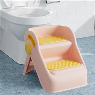 Çocuk Taburesi Katlanabilir Kaymaz İki Basamaklı Merdiven Çocuk Banyo Tuvalet Lavabo Yükseltici Pembe