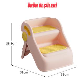 Çocuk Taburesi Katlanabilir Kaymaz İki Basamaklı Merdiven Çocuk Banyo Tuvalet Lavabo Yükseltici Pembe