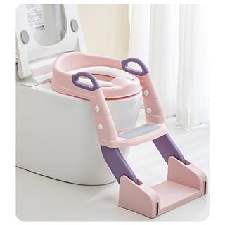 Çocuk Tuvalet Eğitimi Katlanır Klozet Adaptörü Ve Lazımlık Merdivenli Tuvalet Eğitici PEMBE