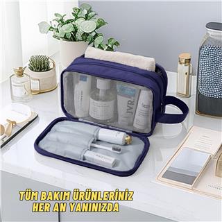 Çok Bölmeli Traş, Makyaj ve Kozmetik Malzemeleri Taşıma ve Saklama Organizer Çantası