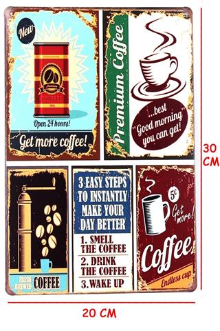 Dekor Retro Metal Tabela Vintage Coffee 30x20 Cm