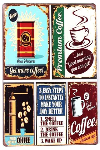 Dekor Retro Metal Tabela Vintage Coffee 30x20 Cm