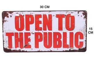 Dekoratif Metal Tabela Retro Dekor Duvar Süsü OPEN THE PUBLIC 30X15 Cm