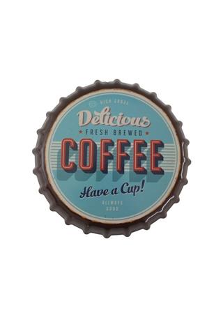 Delicious Coffee Temalı Dekorasyon Duvar Süsü Metal Tabela