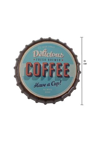 Delicious Coffee Temalı Dekorasyon Duvar Süsü Metal Tabela