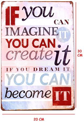 Duvar Dekorasyon Yazı Dream Retro Vintage Metal Tabela 30x20 CM