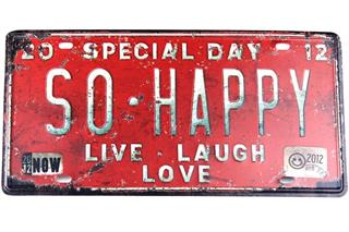 Duvar Süsü Dekor Retro Metal Tabela Happy 30x15 CM