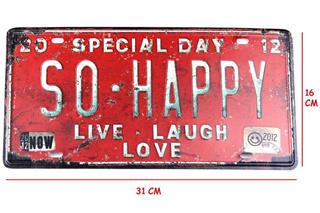 Duvar Süsü Dekor Retro Metal Tabela Happy 30x15 CM
