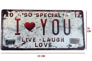 Duvar Süsü Dekor Retro Metal Tabela I Love You 30x15 CM