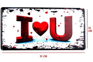 Duvar Süsü Dekor Retro Metal Tabela Love You 30x15 CM