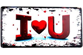 Duvar Süsü Dekor Retro Metal Tabela Love You 30x15 CM