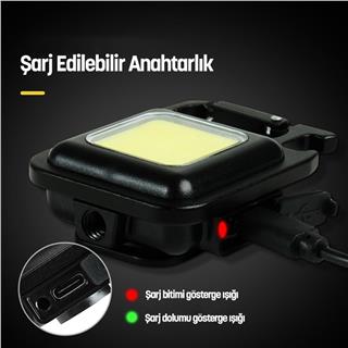 El Feneri Usbli Şarj Edilebilir Led Anahtarlık El Feneri Şişe Açacağı Mıknatıslı Kamp Feneri