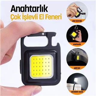 El Feneri Usbli Şarj Edilebilir Led Anahtarlık El Feneri Şişe Açacağı Mıknatıslı Kamp Feneri