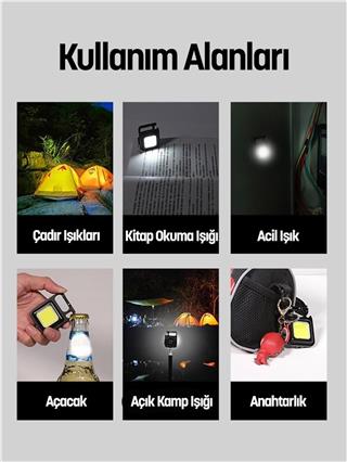 El Feneri Usbli Şarj Edilebilir Led Anahtarlık El Feneri Şişe Açacağı Mıknatıslı Kamp Feneri