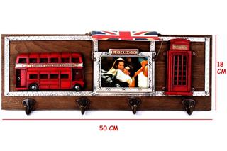 Elbise Askısı Antre Portmanto Duvar Retro Ahşap Resimlikli