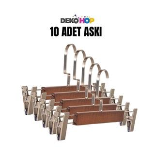 Elbise Pantolon Etek Askısı Ahşap Mandallı Askılık 1. Sınıf Kalite Ahşap Askı AHŞAP CEVİZ RENK 10 AD