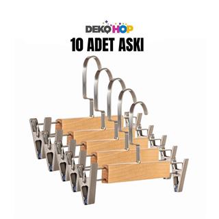 Elbise Pantolon Etek Askısı Ahşap Mandallı Askılık 1. Sınıf Kalite Ahşap Askı VERNİK NATUREL 10 ADET