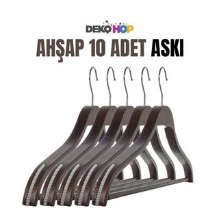 Erkek Ahşap Askı Geniş Gömlek Pantolon Tişört Askısı Koyu Ahşap Renk 10 ADET