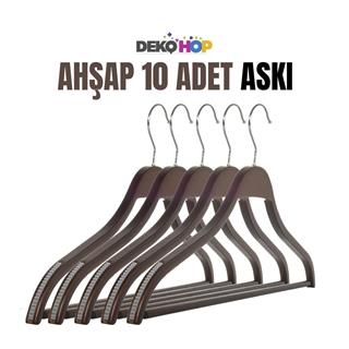 Erkek Ahşap Askı Gömlek Pantolon Tişört Askısı Koyu Ahşap Renk 10 ADET