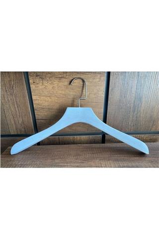 Erkek Ahşap Ceket Askı 43 Cm Eskitme Beyaz Naturel Askı 5 Adet