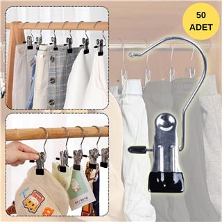 Etek Pantolon Eşarp Askısı Hareketli Mandal Paslanmaz Metal Mağaza ve Ev Tipi Elbise Askısı 50 Adet