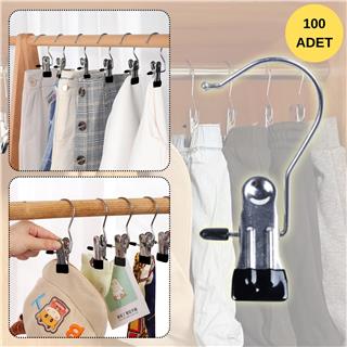 Etek Pantolon Eşarp Askısı Hareketli Mandal Paslanmaz Metal Mağaza ve Ev Tipi Elbise Askısı 100 Adet