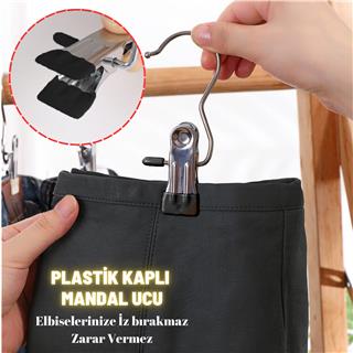 Etek Pantolon Eşarp Askısı Hareketli Mandal Paslanmaz Metal Mağaza ve Ev Tipi Elbise Askısı 50 Adet